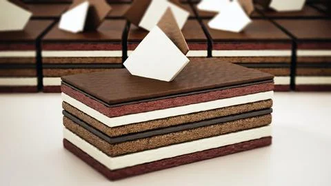 Chocolate cake slices with multiple layers. 3D illustration Stock Illustration