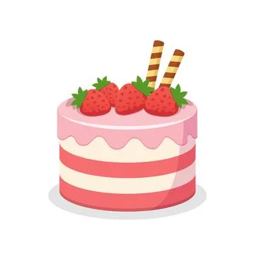 Chocolate cake with strawberry icon in flat colorful style. Bakery pie vect.. Stock Illustration
