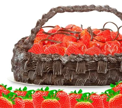 Chocolate cake with strawberry Stock Photos