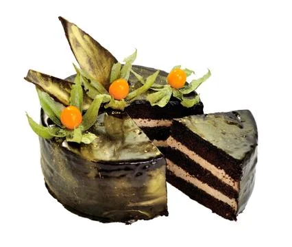 Chocolate cake  on a white background Stock Photos