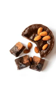 Chocolate cake on a white background. Stock Photos