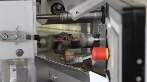 Chocolate candies 030A wrapping machine wraps glazed chocolates Stock Footage 133403892