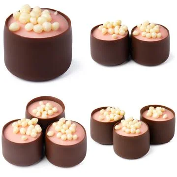 Chocolate candies collection collage isolated on white. Stock Photos