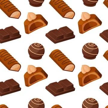 Chocolate candies pattern. Seamless texture with milk cacao sweets. Glazed Stock Illustration