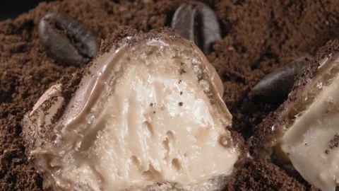 Chocolate candy and coffee close-up. Extreme macro. Candy in the cut. 스톡 동영상 141337067
