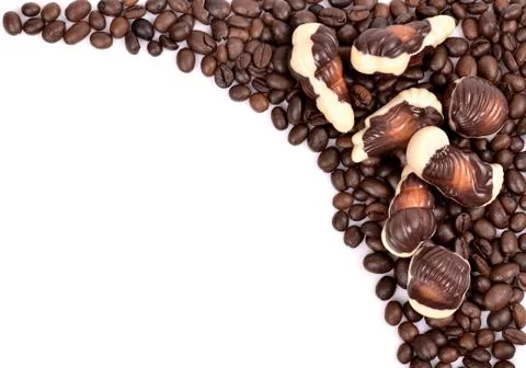 Chocolate candy with coffee beans on a white background Stock Photos
