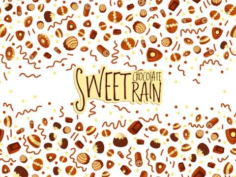 Chocolate candy frame of choco candies on white background. Chocolate candy Stock Illustration