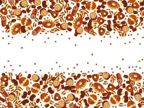 Chocolate candy frame of choco candies on white background. Chocolate candy Stock Illustration