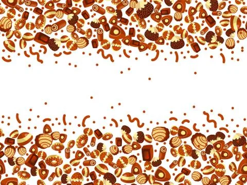 Chocolate candy frame of choco candies on white background. Chocolate candy Stock Illustration