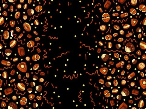 Chocolate candy frame of choco candies on black background. Chocolate candy Stock Illustration
