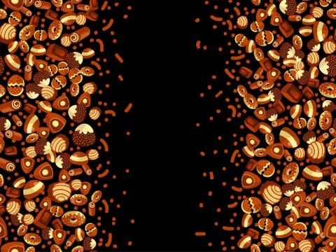 Chocolate candy frame of choco candies on black background. Chocolate candy Stock Illustration