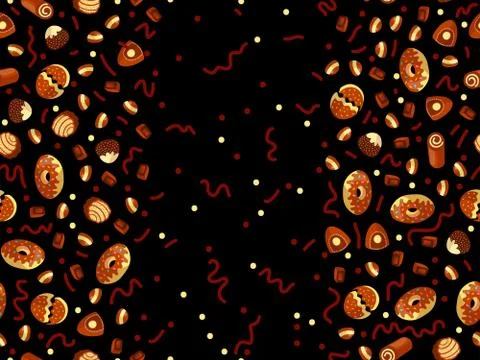 Chocolate candy frame of choco candies on black background. Chocolate candy Stock Illustration