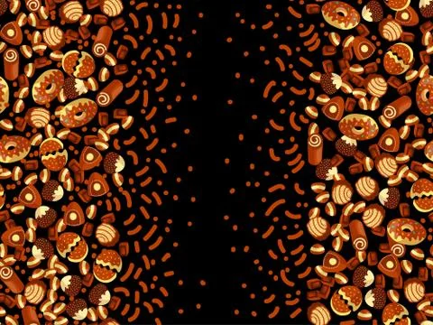 Chocolate candy frame of choco candies on black background. Chocolate candy Stock Illustration