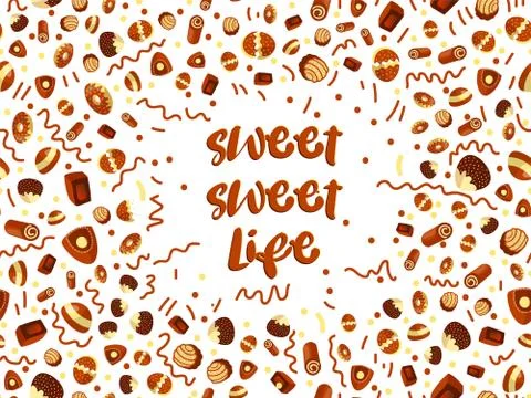 Chocolate candy frame of choco candies on white background. Chocolate candy Illustrazione stock