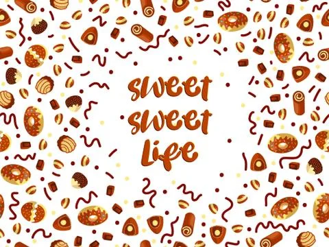Chocolate candy frame of choco candies on white background. Chocolate candy Stock Illustration