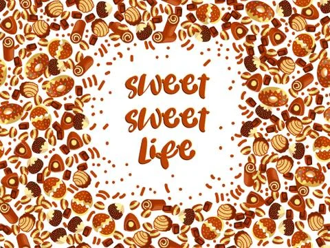 Chocolate candy frame of choco candies on white background. Chocolate candy Illustrazione stock