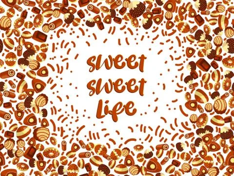 Chocolate candy frame of choco candies on white background. Chocolate candy Stock Illustration