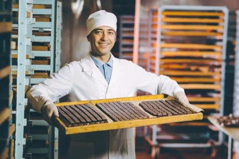 Chocolate candy making Stock Photos