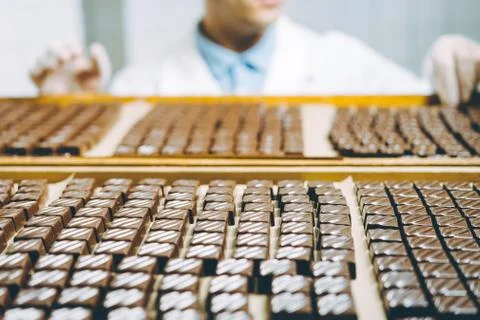 Chocolate candy making Stock Photos