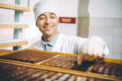 Chocolate candy making Stock Photos