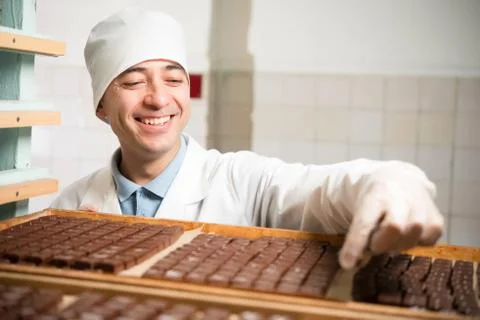 Chocolate candy making Stock Photos