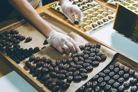 Chocolate candy making Stock Photos