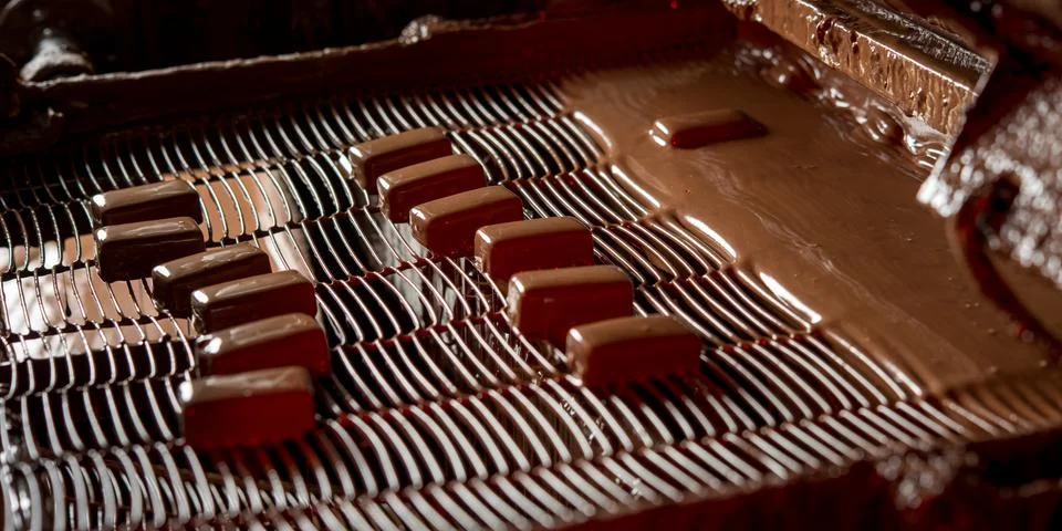 Chocolate candy making Stock Photos