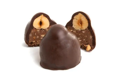Chocolate candy with nut isolated Stock Photos