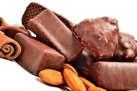 Chocolate candy with peanuts and almonds Stock Photos