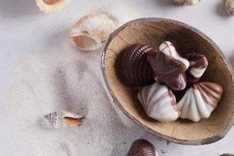 Chocolate candy shell shape dessert sweets Stock Photos