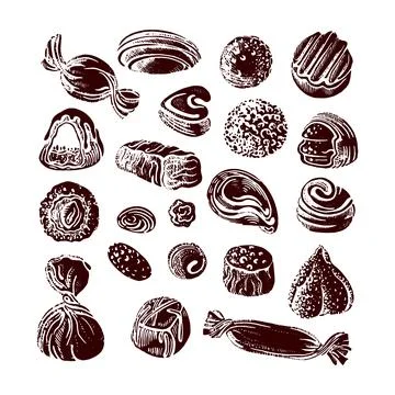 Chocolate candy silhouette. Vector set of isolated shape on white background. Stock Illustration