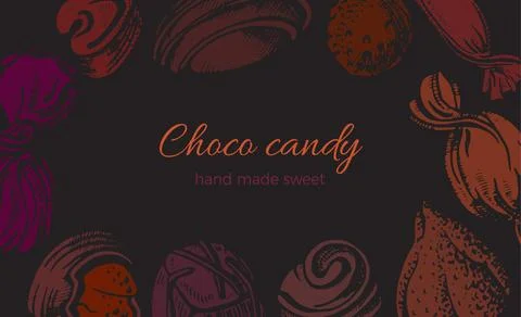 Chocolate candy. Vector color old template on black background. Art hand draw Stock Illustration