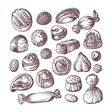 Chocolate candy. Vector set of isolated shape on white background. Hand drawn Illustrazione stock