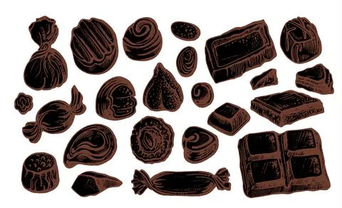 Chocolate candy. Vector set of isolated shape on white background. Hand drawn Illustrazione stock
