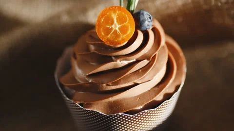 Chocolate capcake on a dark background Video stock 89917649