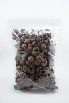 Chocolate cereal for breakfast packaged in plastic Stock Photos