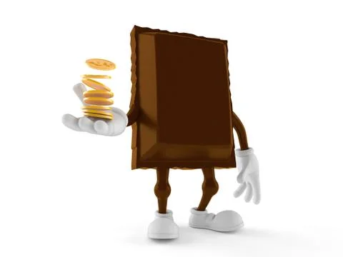 Chocolate character with stack of coins Stock Illustration