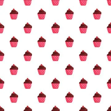 Chocolate cherry cupcake seamless pattern creating a sweet background Illustrazione stock
