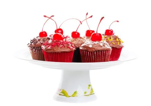 Chocolate cherry cupcakes Stock Photos