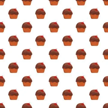 Chocolate cherry cupcakes seamless pattern background イラスト素材