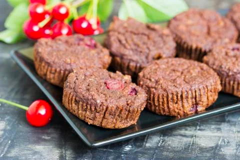 Chocolate cherry muffin Stock Photos