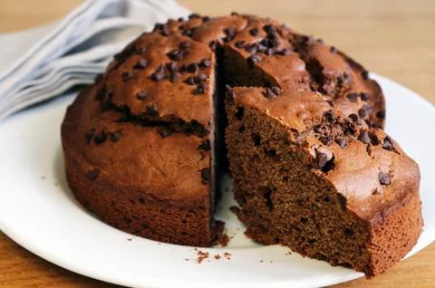 Chocolate chip cake, sliced Stock Photos