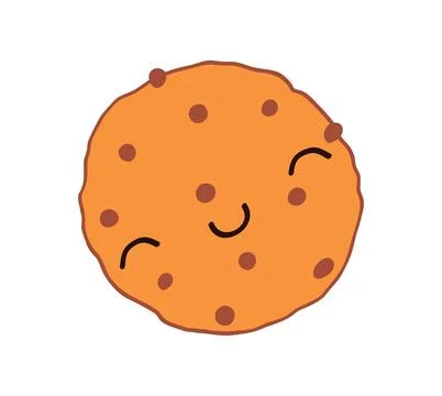 Chocolate chip cookie, biscuit with cute face illustration isolated. Stock Illustration