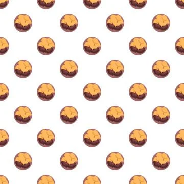 Chocolate chip cookie pattern repeating on white background Stock Illustration