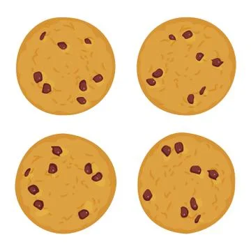 Chocolate chip cookie set, Freshly baked Four cookies isolated on white backg Illustrazione stock