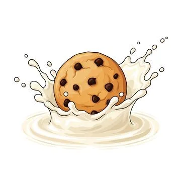Chocolate Chip Cookie Splashing in Milk Ilustração Stock