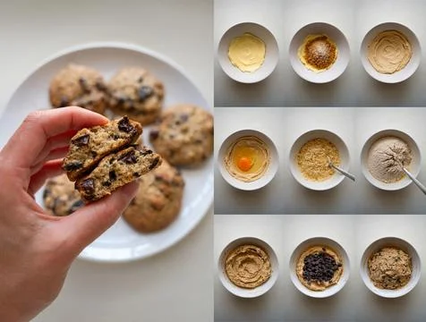Chocolate Chip Cookie Tutorial. Step-by-step recipe card for cooking sweet Stock Photos