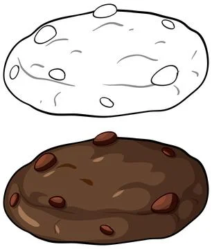 Chocolate Chip Cookie Vector Illustration in Colored and Line Art Styles Stock Illustration