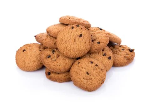 Chocolate chip cookie on white background Photos