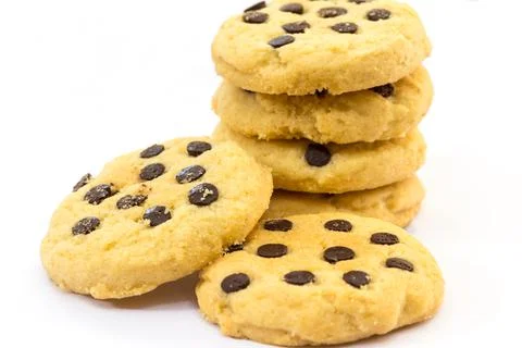 Chocolate chip cookie on white background Stock Photos